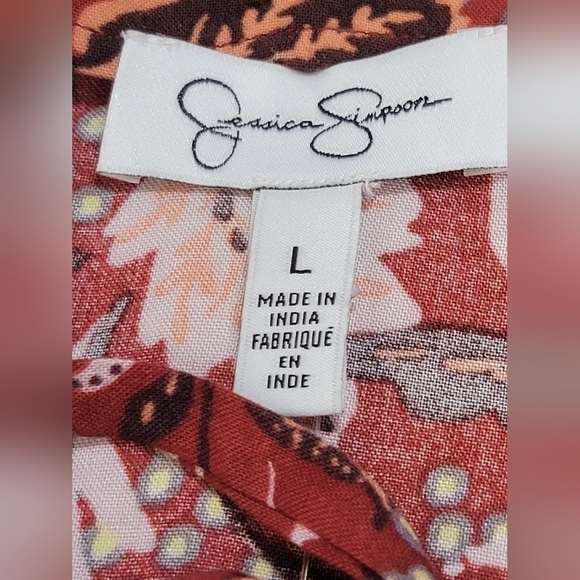 Jessica Simpson Mother Nature Wimens Size Large Long Bell Sleeve Leaf Print Top - Picture 5 of 12